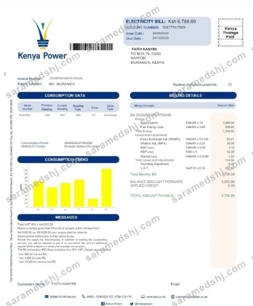 KENYA KENYA POWER utility bill Word and PDF template